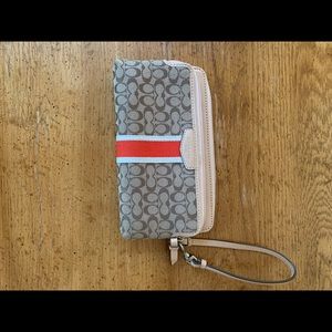 Coach tan jacquard long zipper wallet